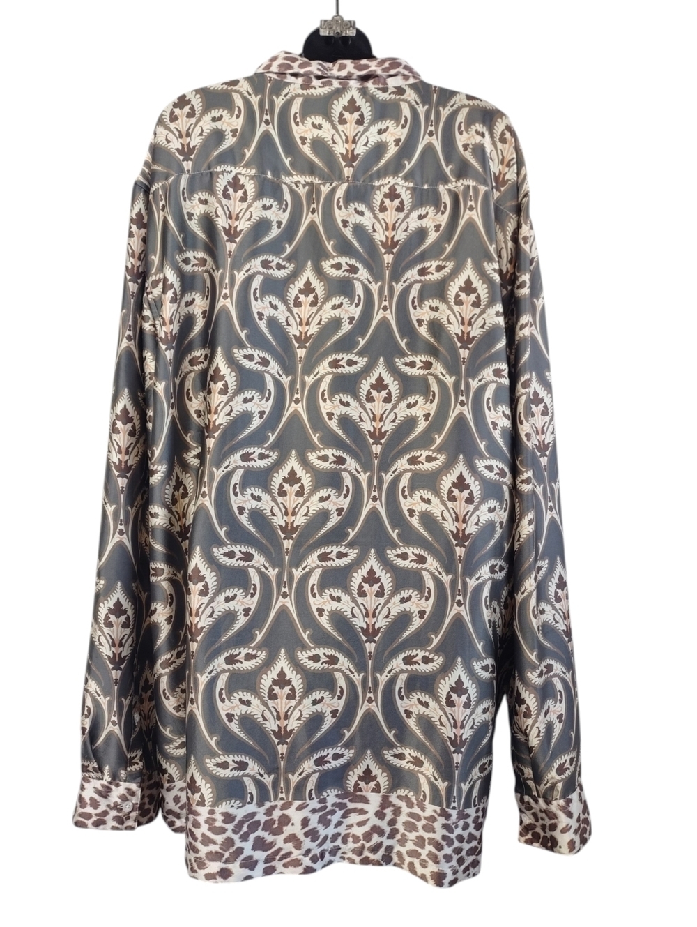 ASOS Design Wns Plus Size 5XL Long Mixed Leopard Paisley Print Button Down Shirt - Picture 2 of 8